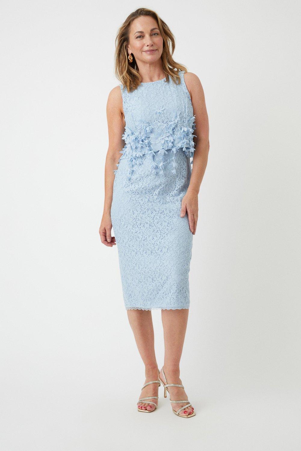 Light blue outlet lace midi dress